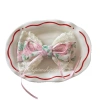 A sweet and girlish high ponytail hairpin with floral prints and a fresh pinkish-green flower bow with lace trim Application Scenario